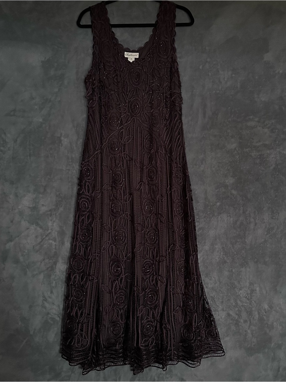Soulmates Chocolate Brown Silk Hand Crocheted Embroidered Maxi Dress & Jacket 2X - Picture 9 of 16